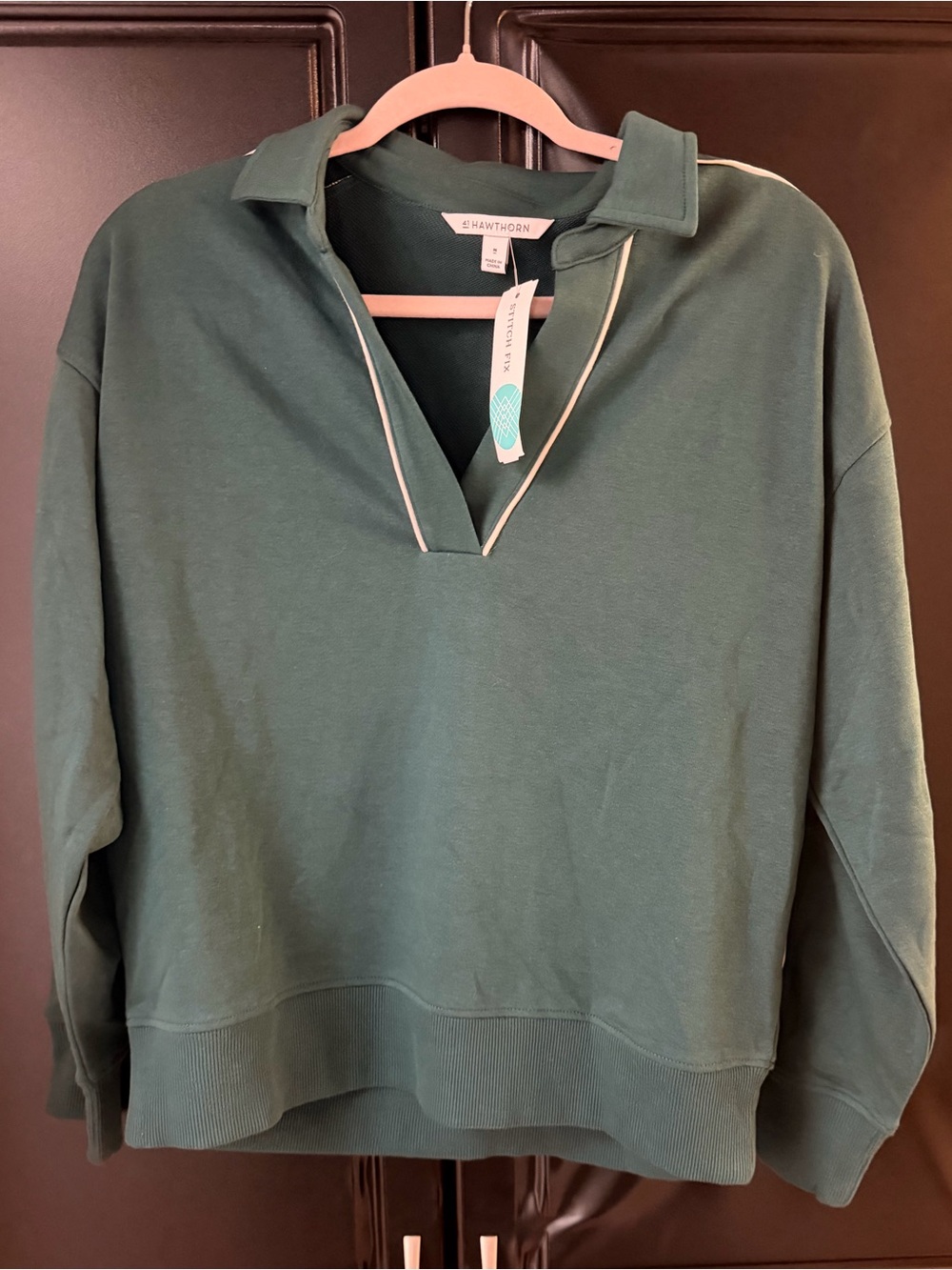 41 Hawthorn Forest Green V-Neck Collared Pullover